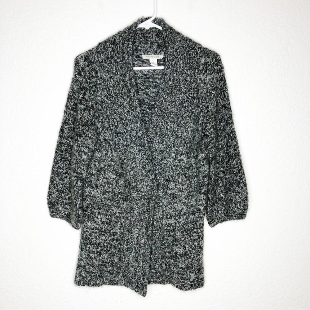 WHBM black gray marled snap front cardigan size Medium